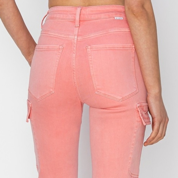 RISEN Full Size High Rise Side Slit Cargo Bootcut Jeans